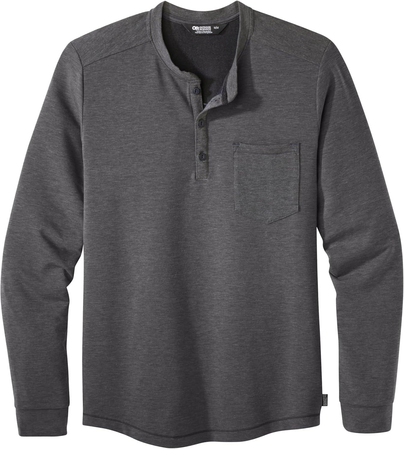 imageOutdoor Research Mens Aberdeen Long Sleeve Henley Moisture Wicking Athletic Shirt UPF 30 Sun ProtectionBlack Heather