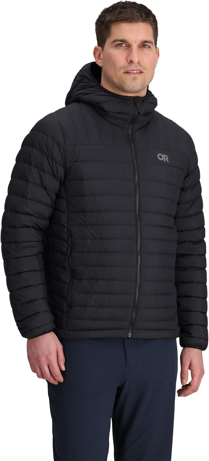 imageOutdoor Research Mens Transcendent Down Hoodie Jacket Water ampamp Wind Resistant Insulated Lightweight Standard FitBlack