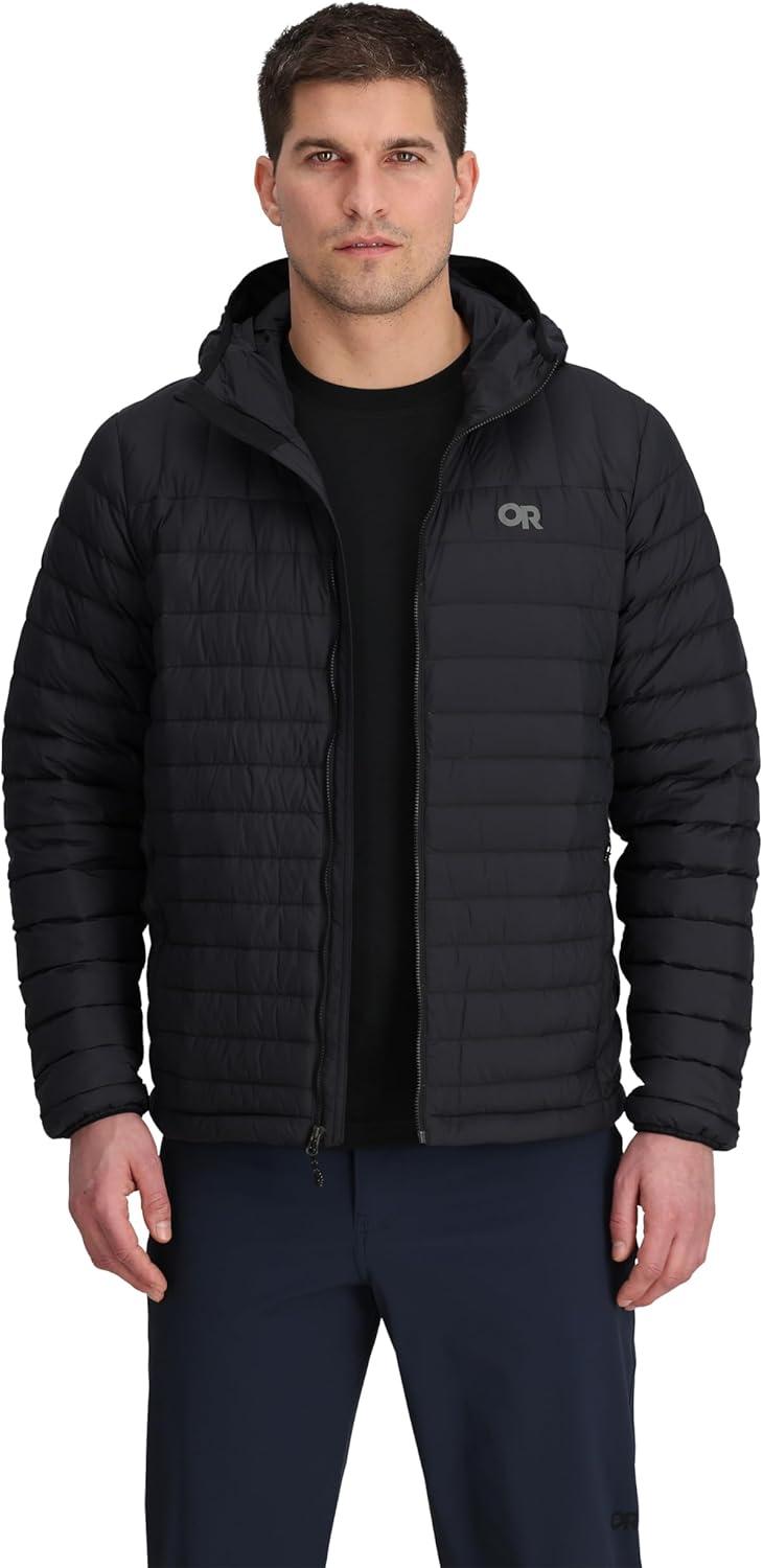 imageOutdoor Research Mens Transcendent Down Hoodie Jacket Water ampamp Wind Resistant Insulated Lightweight Standard FitBlack