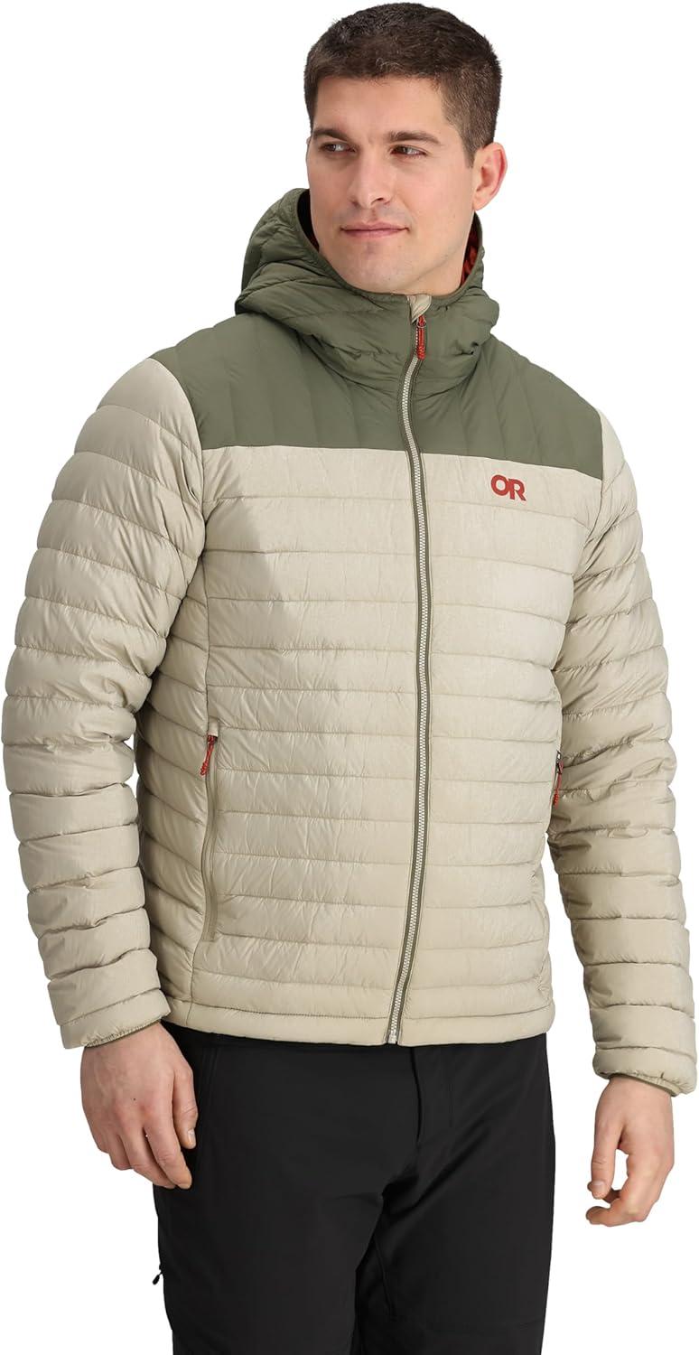 imageOutdoor Research Mens Transcendent Down Hoodie Jacket Water ampamp Wind Resistant Insulated Lightweight Standard FitPro KhakiRanger Green