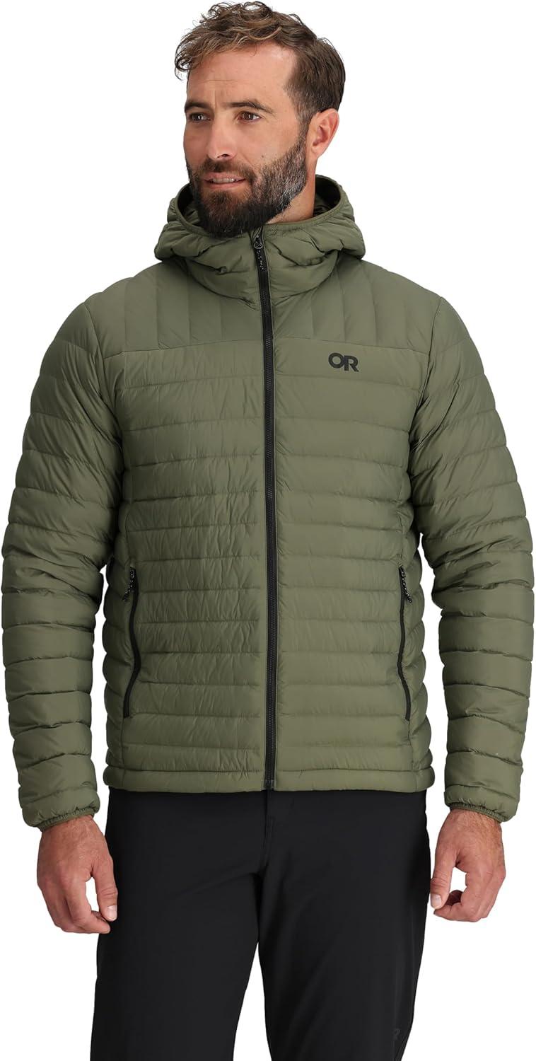 imageOutdoor Research Mens Transcendent Down Hoodie Jacket Water ampamp Wind Resistant Insulated Lightweight Standard FitRanger Green