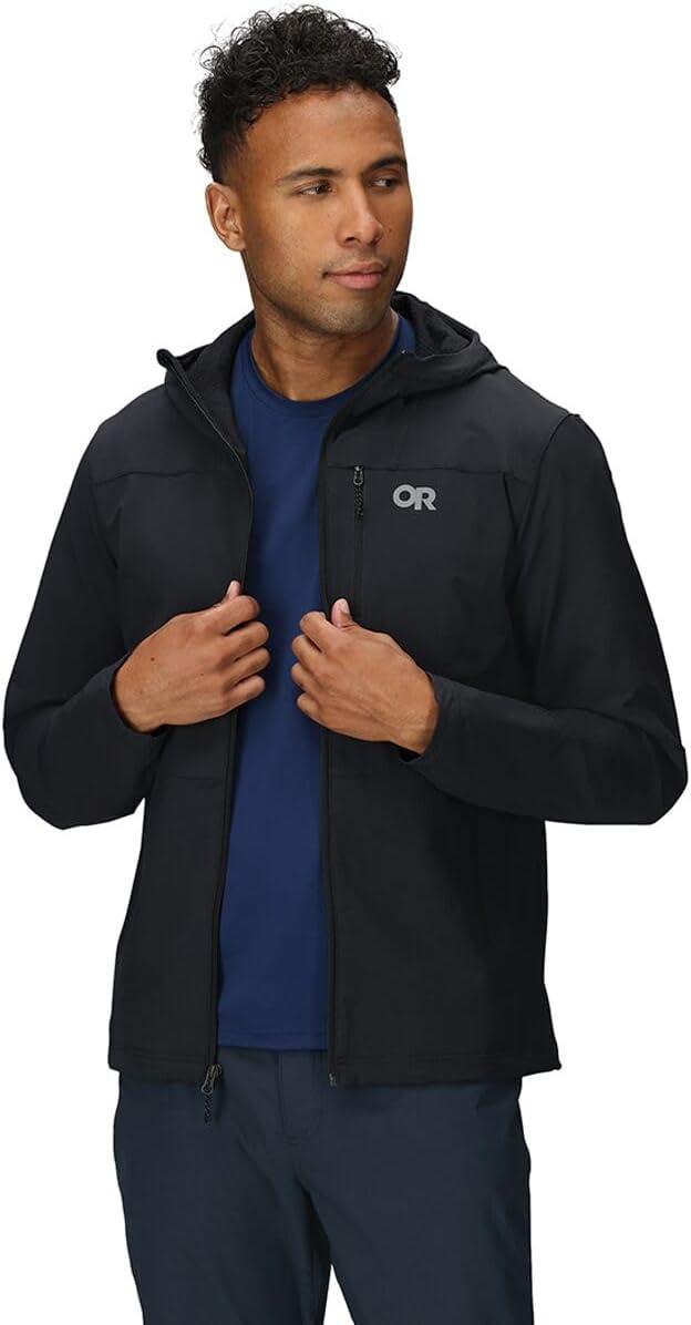 imageOutdoor Research Mens Ultima Softshell Hoodie Wind ampamp Water Resistant Abrasion Resistant Zippered Pockets UPF 50Black