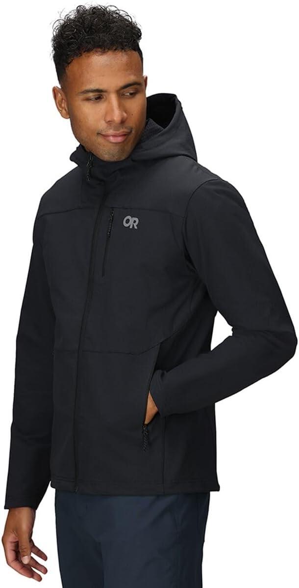 imageOutdoor Research Mens Ultima Softshell Hoodie Wind ampamp Water Resistant Abrasion Resistant Zippered Pockets UPF 50Black