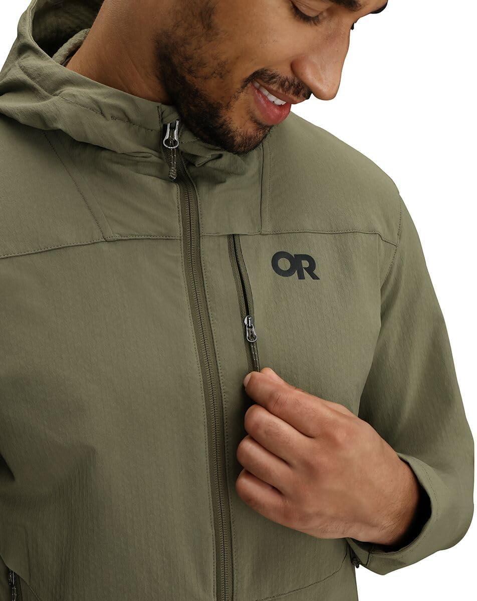 imageOutdoor Research Mens Ultima Softshell Hoodie Wind ampamp Water Resistant Abrasion Resistant Zippered Pockets UPF 50Ranger Green