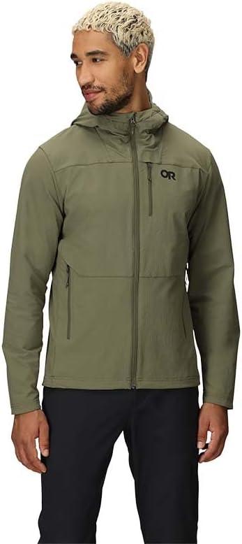 imageOutdoor Research Mens Ultima Softshell Hoodie Wind ampamp Water Resistant Abrasion Resistant Zippered Pockets UPF 50Ranger Green