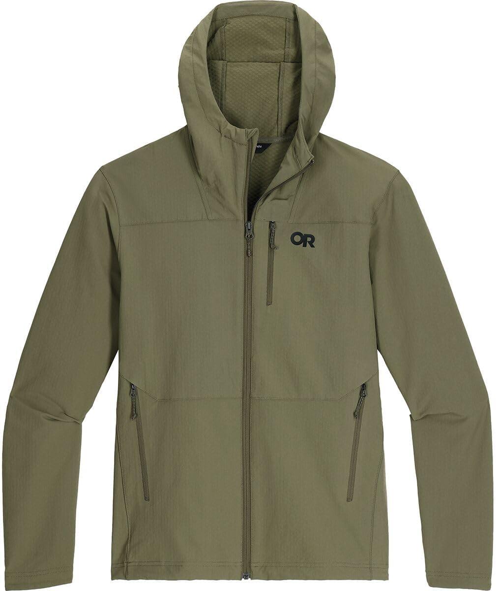 imageOutdoor Research Mens Ultima Softshell Hoodie Wind ampamp Water Resistant Abrasion Resistant Zippered Pockets UPF 50Ranger Green