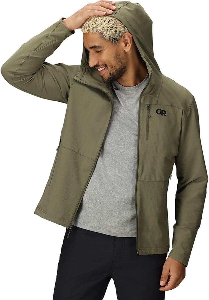 imageOutdoor Research Mens Ultima Softshell Hoodie Wind ampamp Water Resistant Abrasion Resistant Zippered Pockets UPF 50Ranger Green