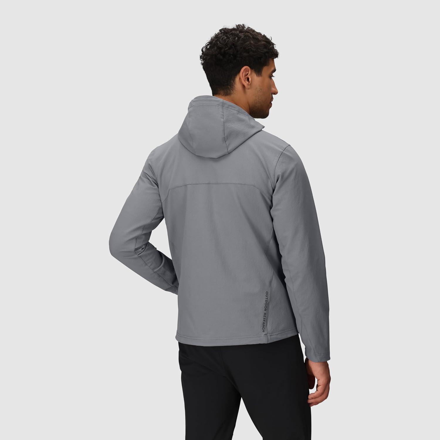 imageOutdoor Research Mens Ultima Softshell Hoodie Wind ampamp Water Resistant Abrasion Resistant Zippered Pockets UPF 50Wolf Grey