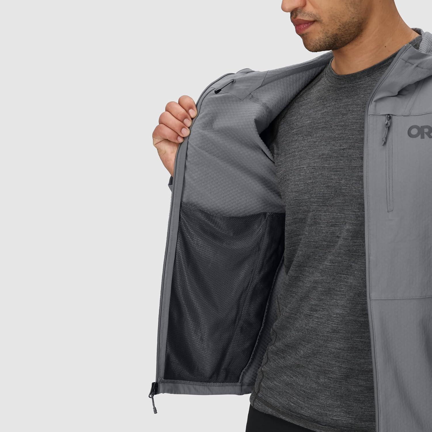 imageOutdoor Research Mens Ultima Softshell Hoodie Wind ampamp Water Resistant Abrasion Resistant Zippered Pockets UPF 50Wolf Grey