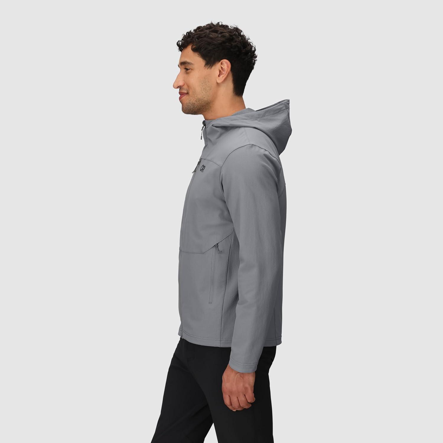 imageOutdoor Research Mens Ultima Softshell Hoodie Wind ampamp Water Resistant Abrasion Resistant Zippered Pockets UPF 50Wolf Grey