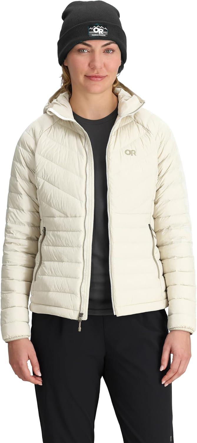 imageOutdoor Research Womens Transcendent Down Hoodie Jacket Water ampamp Wind Resistant Insulated Lightweight Standard FitOyster