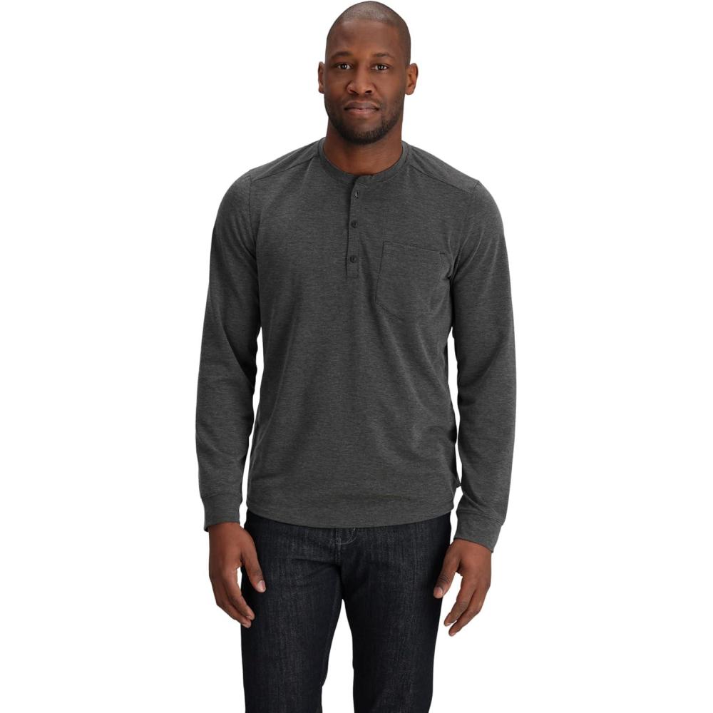 imageOutdoor Research Mens Aberdeen Long Sleeve Henley Moisture Wicking Athletic Shirt UPF 30 Sun ProtectionBlack Heather