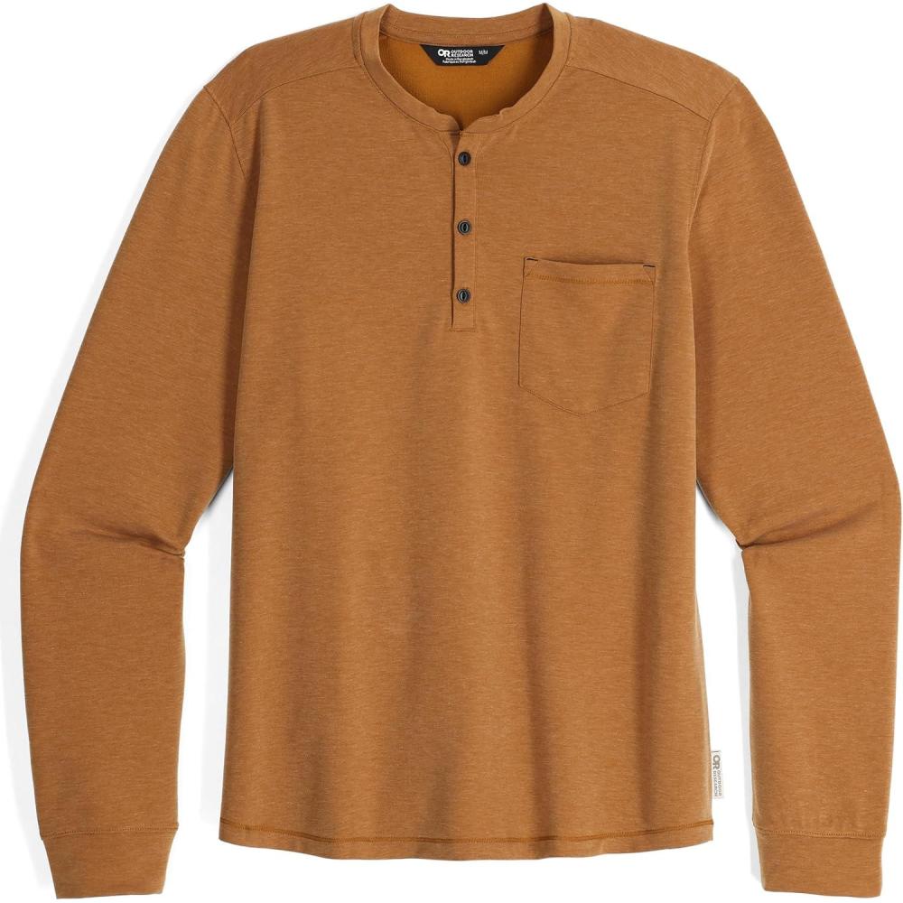 imageOutdoor Research Mens Aberdeen Long Sleeve Henley Moisture Wicking Athletic Shirt UPF 30 Sun ProtectionBronze Heather