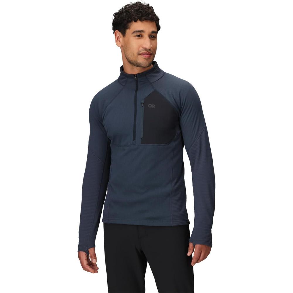 imageOutdoor Research Mens Deviator Fleece Half Zip Temperature Regulating Fabric Moisture Wicking UPF 30Atlantic