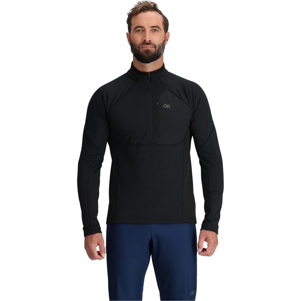 imageOutdoor Research Mens Deviator Fleece Half Zip Temperature Regulating Fabric Moisture Wicking UPF 30Black