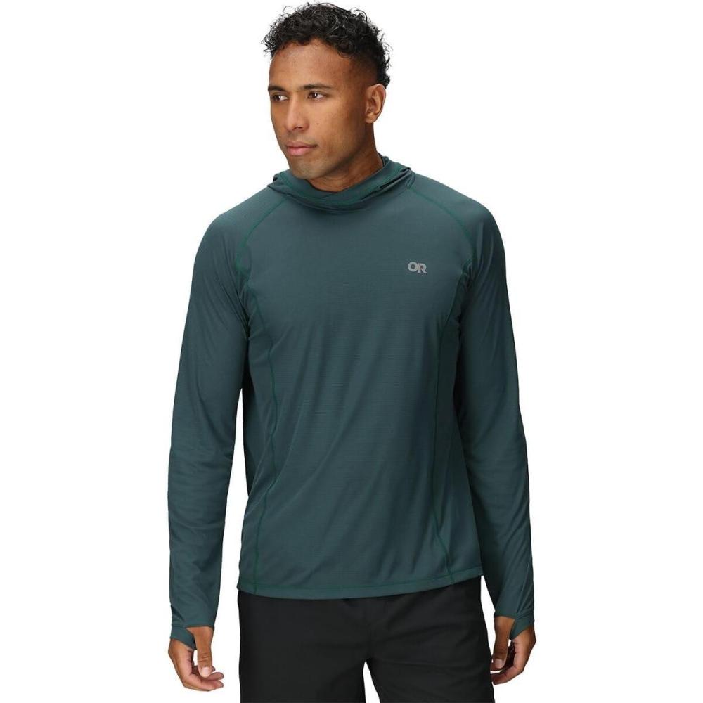 imageOutdoor Research Mens Echo Hoodie Lightweight UPF 15 Sun Shirt MoistureWicking Odor Control BreathableDouglas Fir