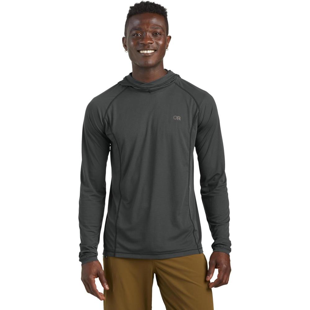imageOutdoor Research Mens Echo Hoodie Lightweight UPF 15 Sun Shirt MoistureWicking Odor Control BreathableStorm