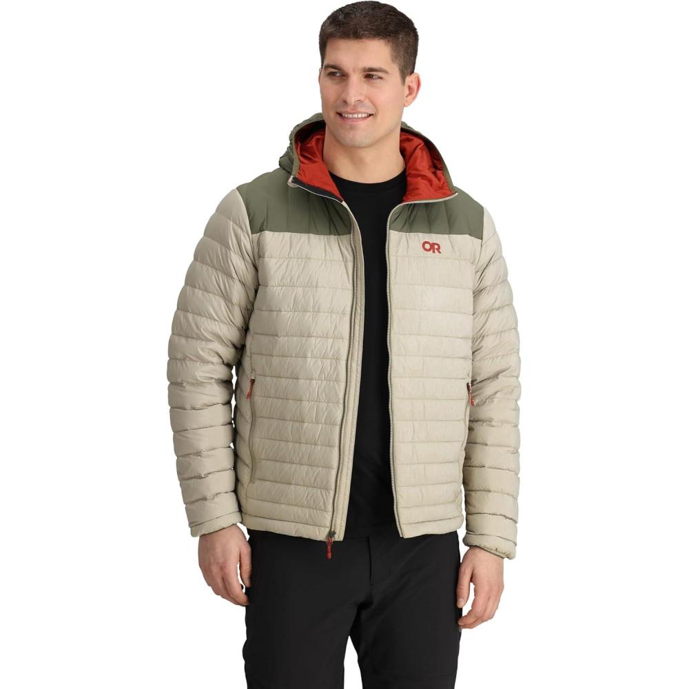 imageOutdoor Research Mens Transcendent Down Hoodie Jacket Water ampamp Wind Resistant Insulated Lightweight Standard FitPro KhakiRanger Green