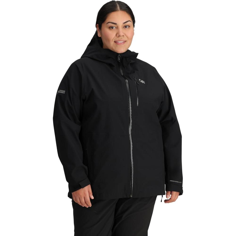 imageOutdoor Research Womens Aspire 3L Plus Size Jacket  Waterproof Windproof Hooded Long Sleeve Standard FitBlack