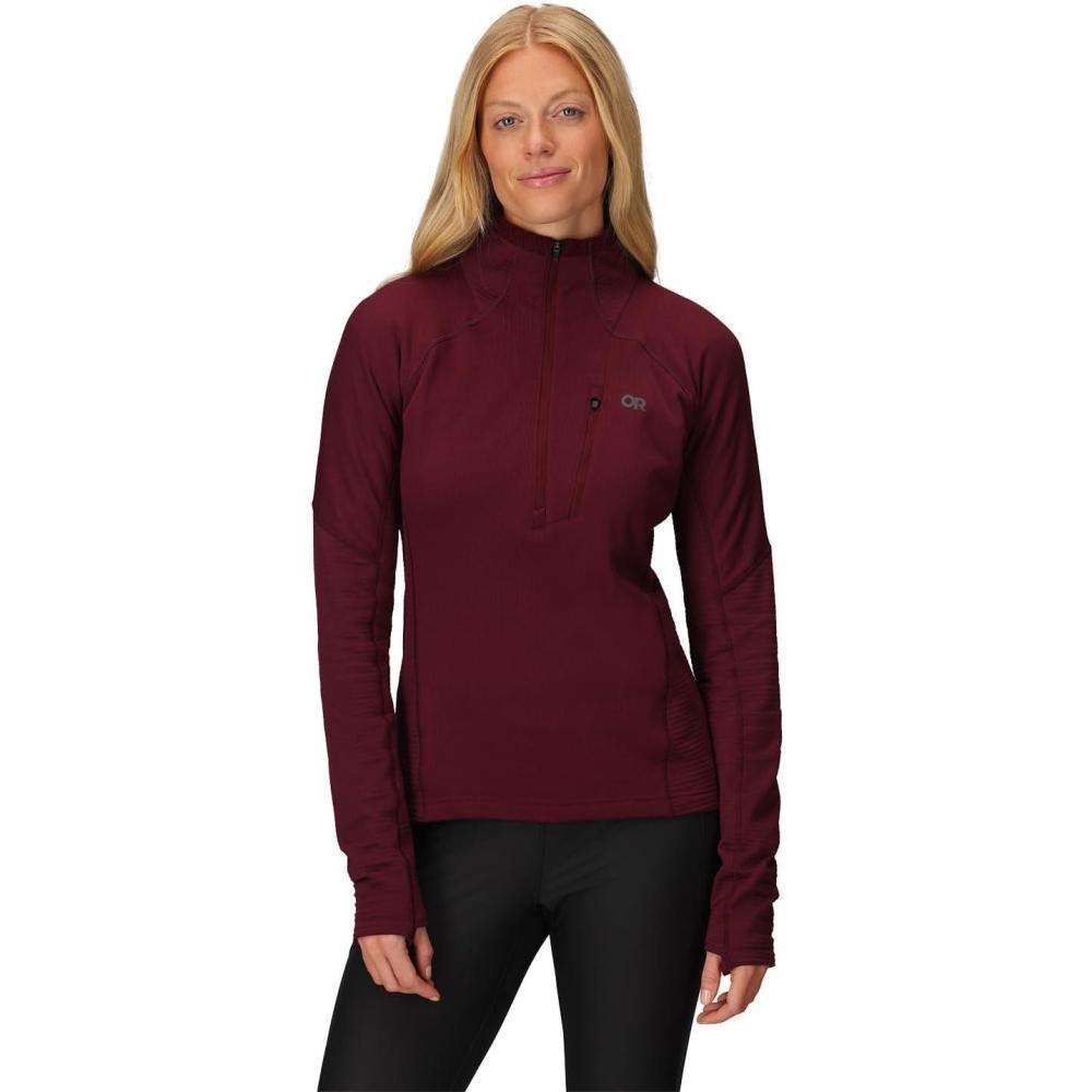 imageOutdoor Research Womens Deviator Fleece Half Zip  Temperature Regulating Fabric Moisture Wicking UPF 30Winterberry