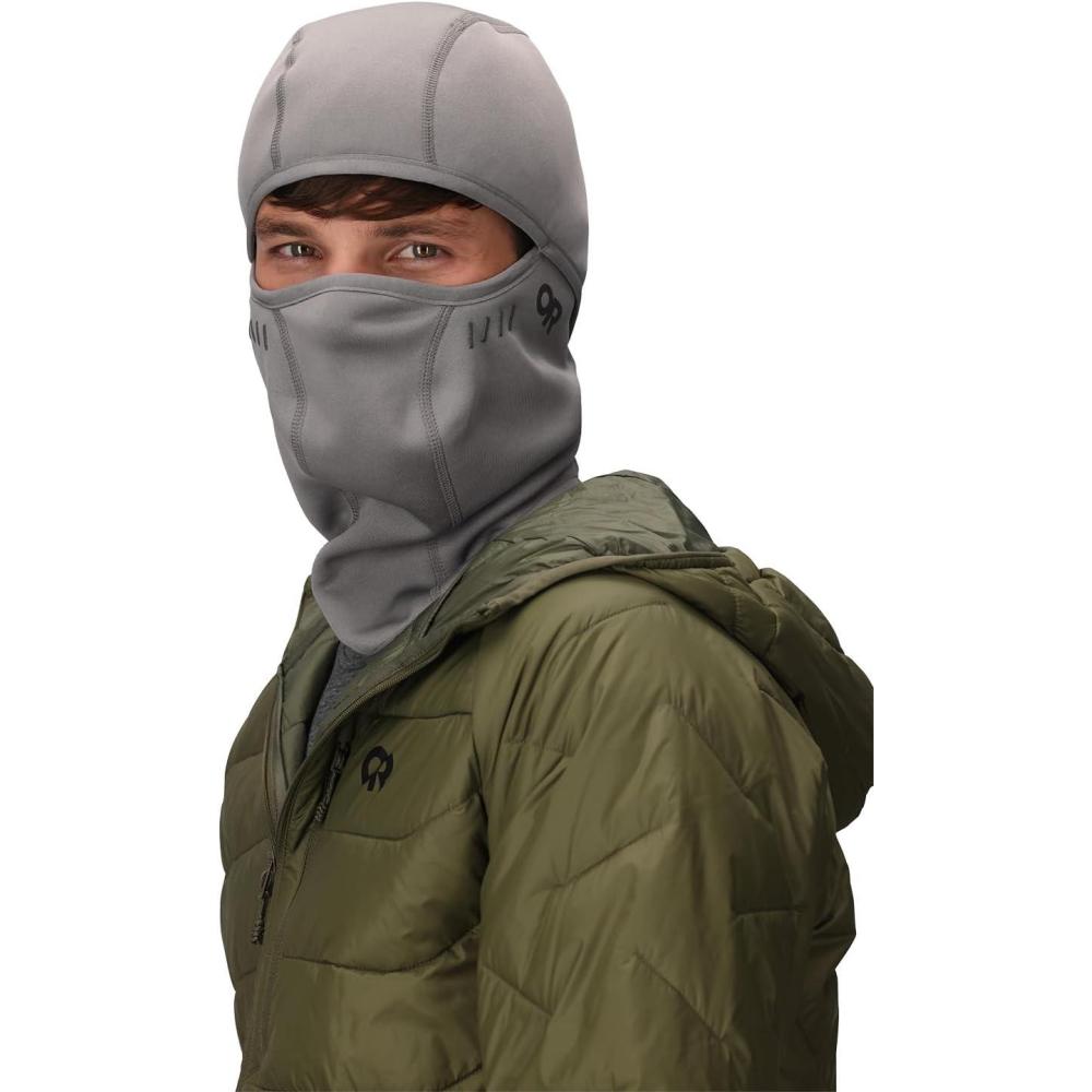 imageOutdoor Research Alpine Fleece Balaclava  Moisture Wicking Wind Resistant Flate Seams Silicone Goggle GripsPewter