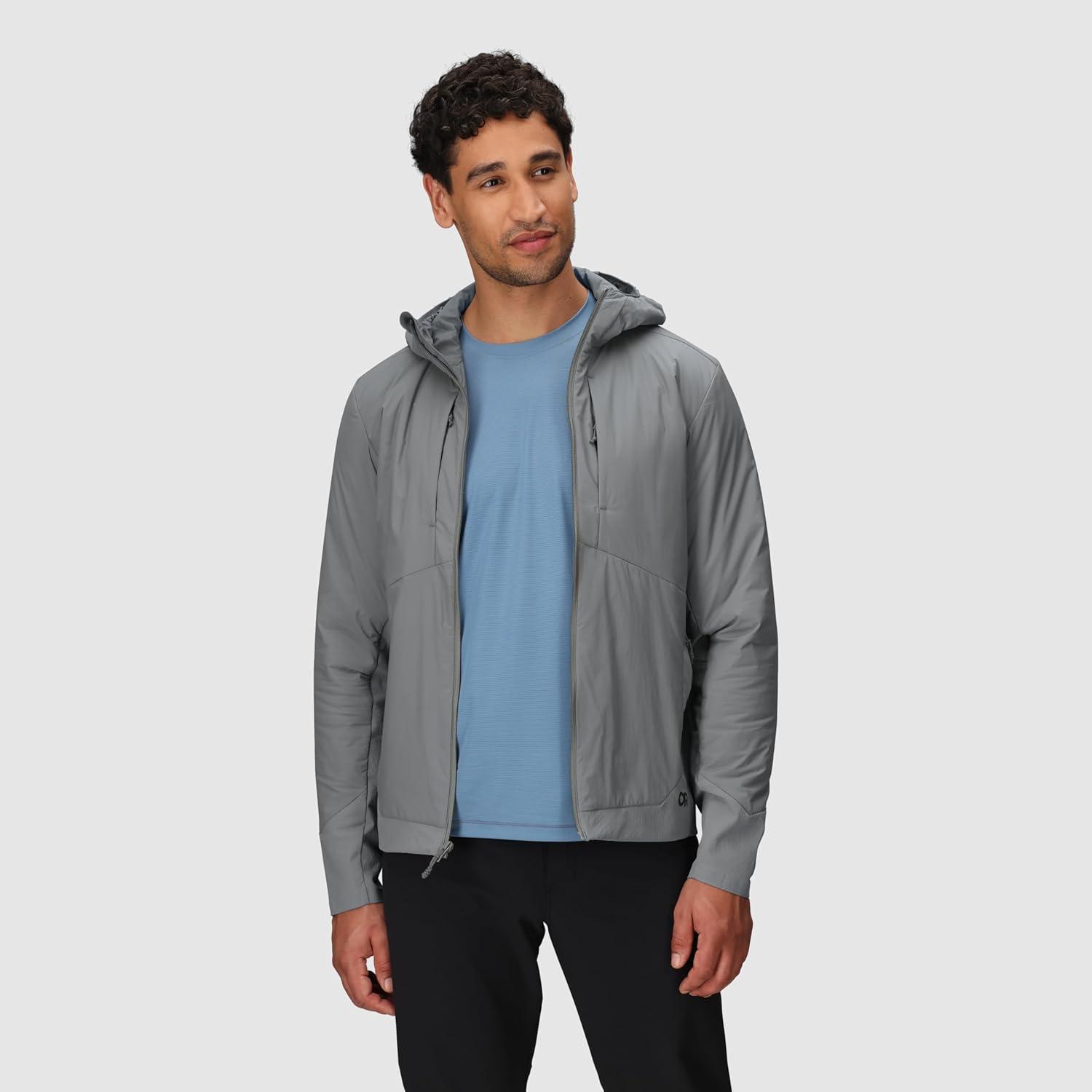 imageOutdoor Research Mens Shadow Hybrid Hoodie Insulated Zip Up Jacket Lightweight Water Resistant in Light RainWolf Grey