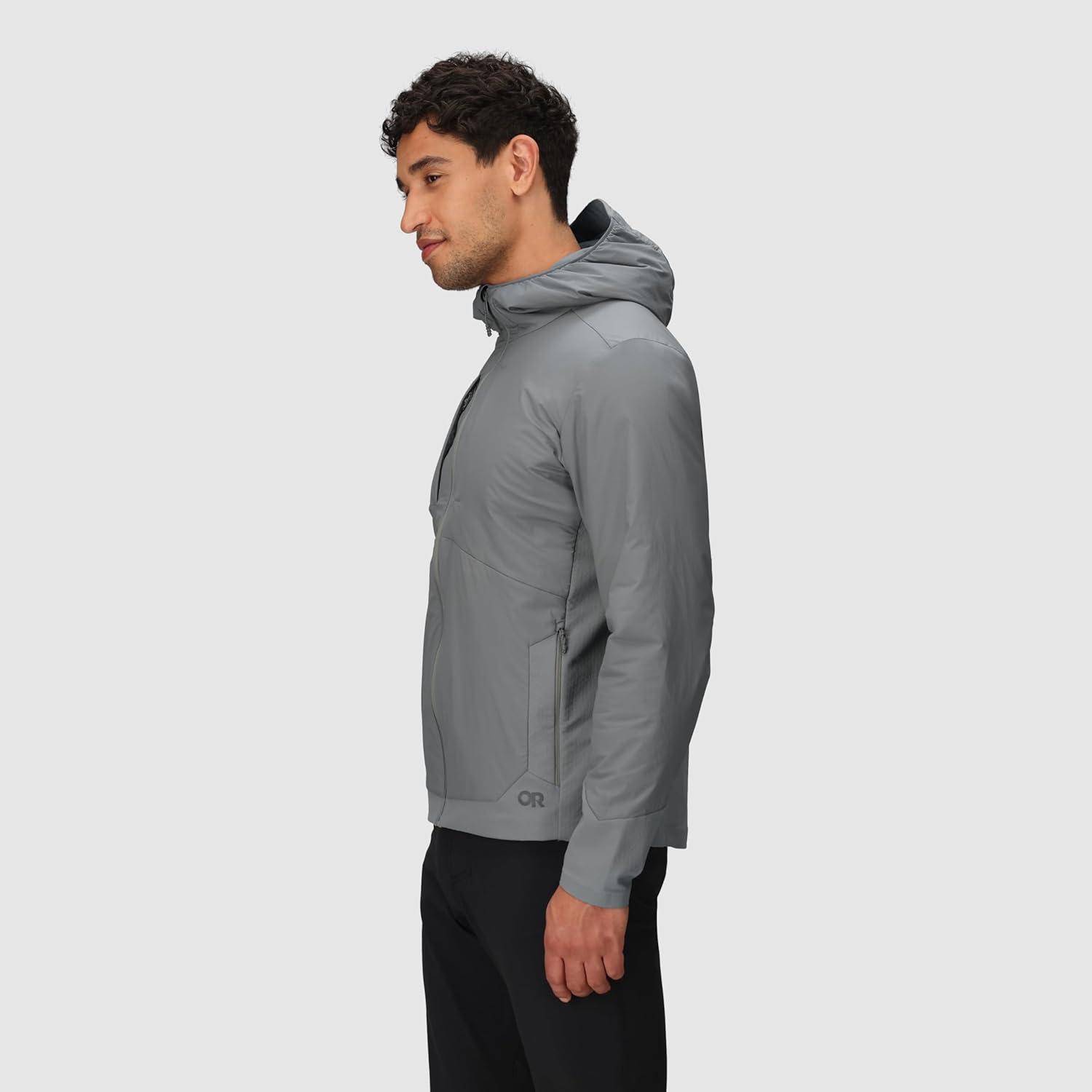 imageOutdoor Research Mens Shadow Hybrid Hoodie Insulated Zip Up Jacket Lightweight Water Resistant in Light RainWolf Grey