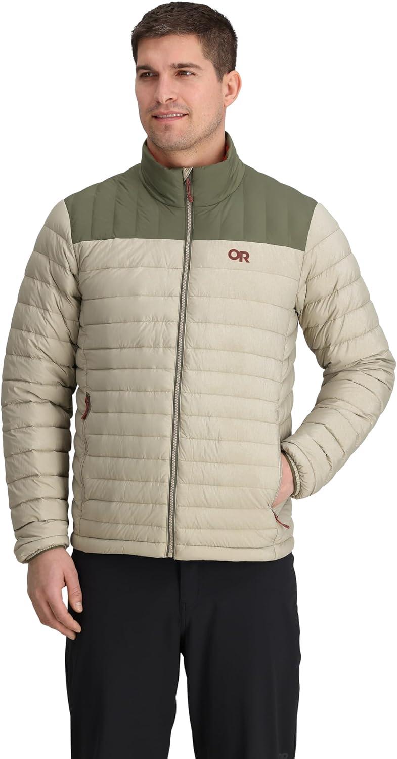 imageOutdoor Research Mens Transcendent Down Jacket Water amp Wind Resistant Insulated Lightweight Standard FitPro KhakiRanger Green