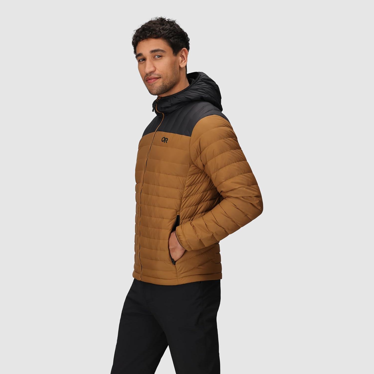 imageOutdoor Research Mens Transcendent Down Hoodie Jacket Water amp Wind Resistant Insulated Lightweight Standard FitBronzeBlack