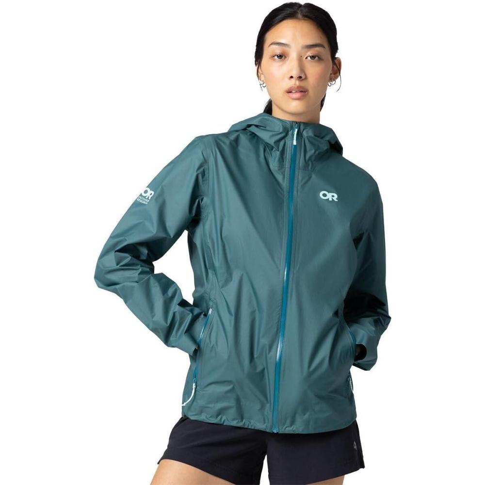 imageOutdoor Research Womens Helium UL Jacket  Lightweight Waterproof Rain Jacket Breathable Windproof Fully Seam TapedMallard