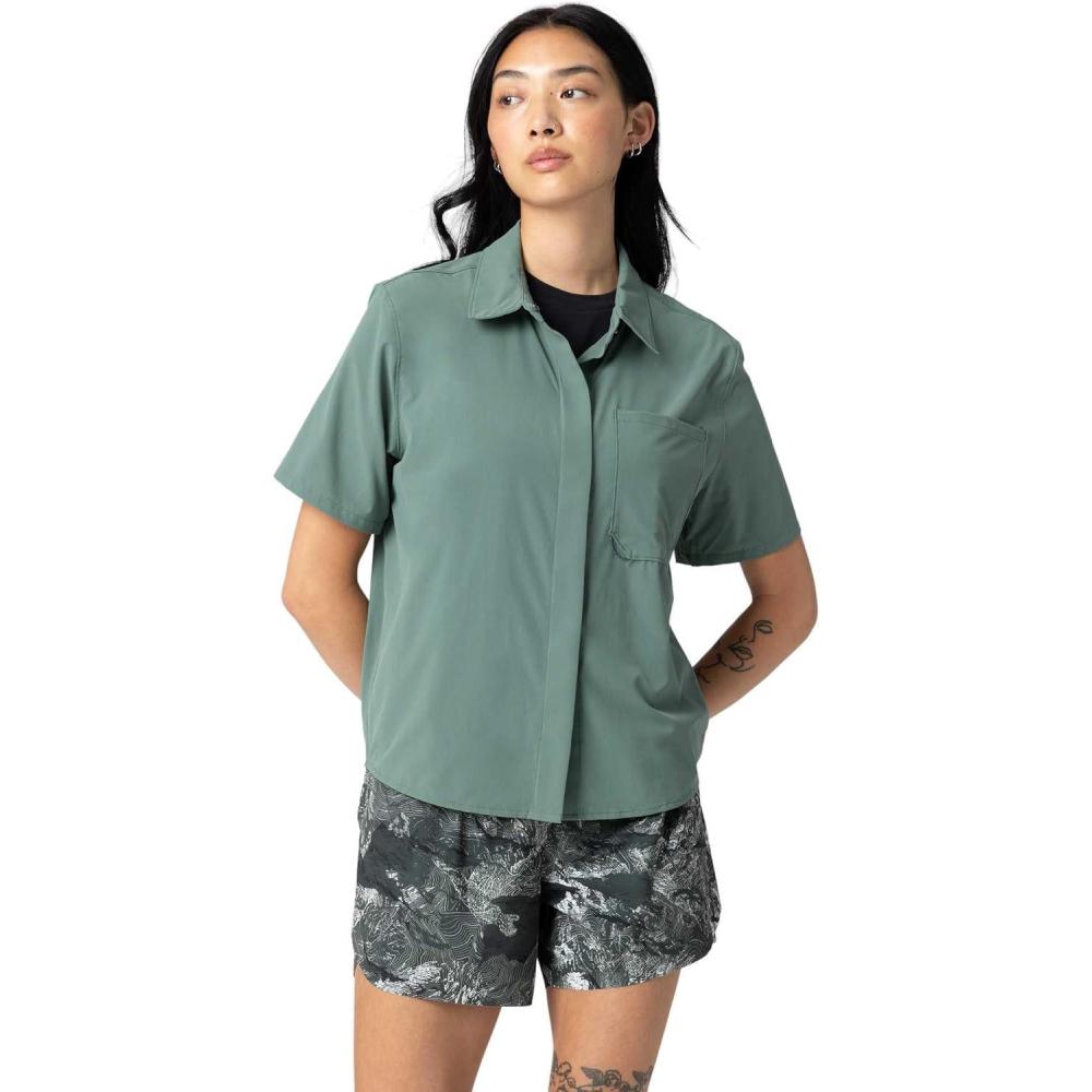 imageOutdoor Research Womens Astroman Short Sleeve Sun Shirt  Lightweight UPF 30 Snap Button Hiking Top Breathable amp StretchyMalachite