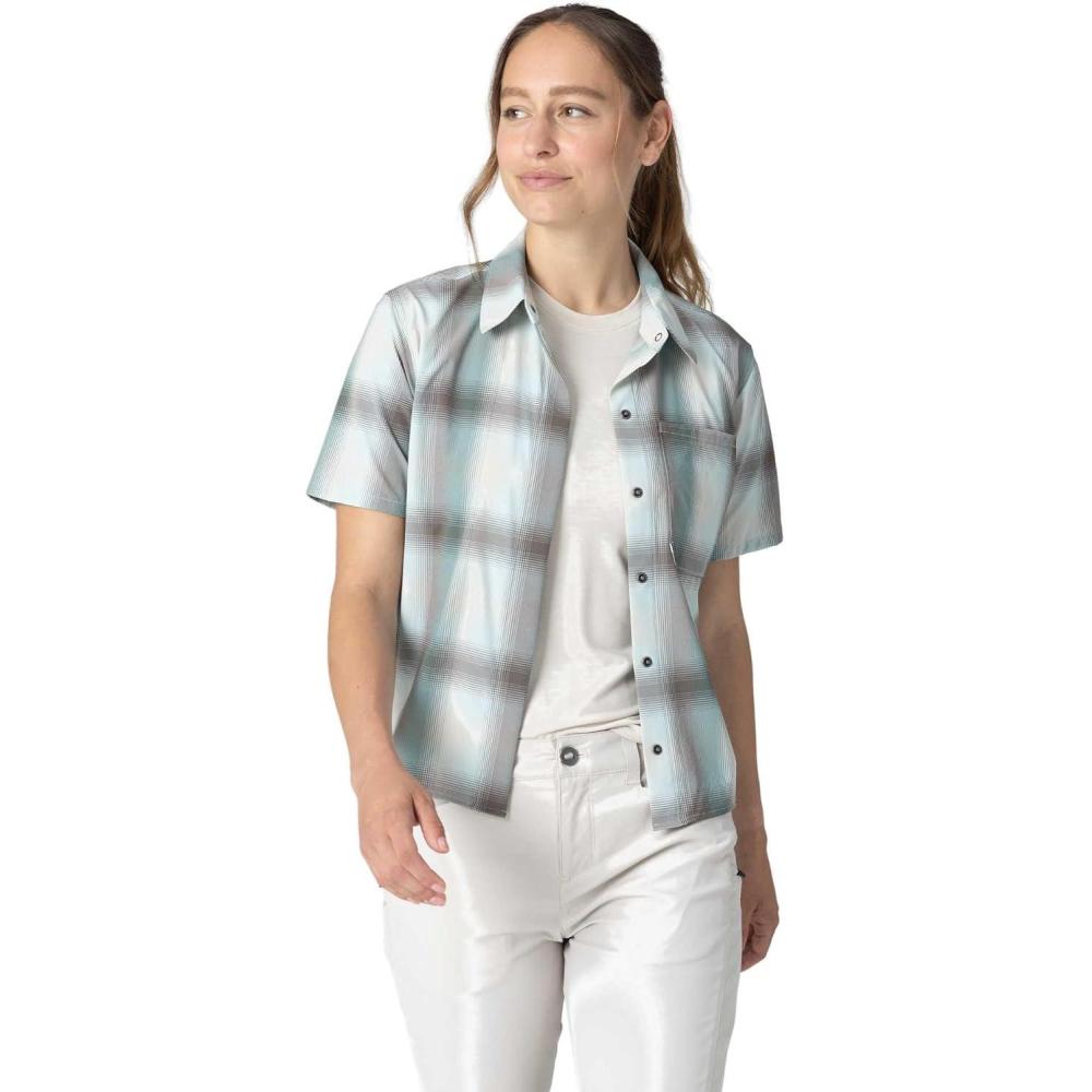 imageOutdoor Research Womens Astroman Short Sleeve Sun Shirt  Lightweight UPF 30 Snap Button Hiking Top Breathable amp StretchyTidal Plaid