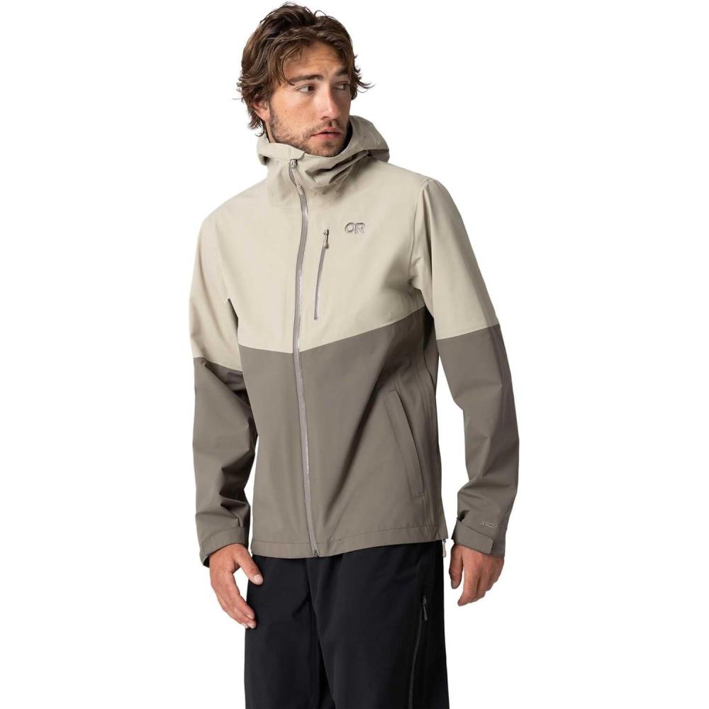 imageOutdoor Research Mens Foray 3L Jacket  Waterproof Windproof Hooded Long Sleeve Standard FitPro KhakiGravel