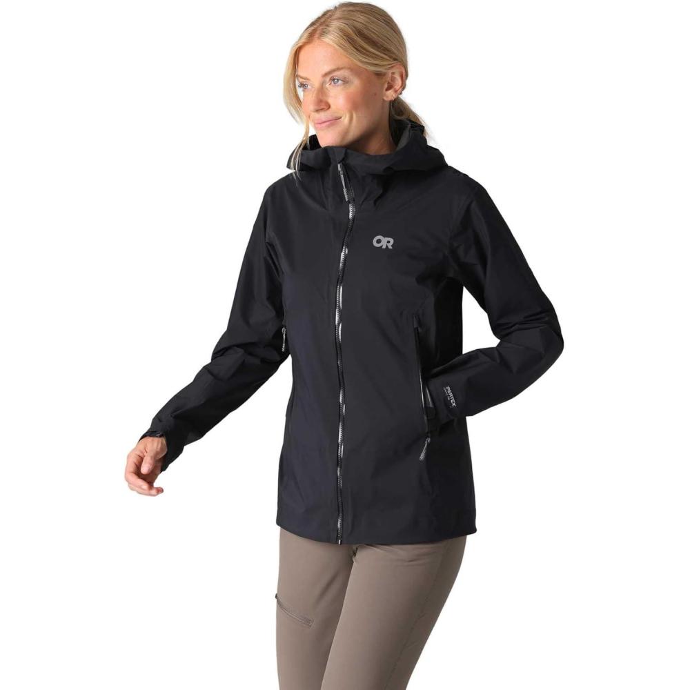 imageOutdoor Research Womens SkyChaser Jacket  Lightweight Waterproof Mountaineering Shell Pit Zips Helmet Compatible HoodBlack