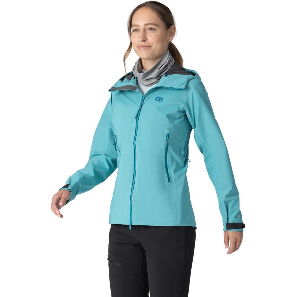 imageOutdoor Research Womens SkyChaser Jacket  Lightweight Waterproof Mountaineering Shell Pit Zips Helmet Compatible HoodTidepool