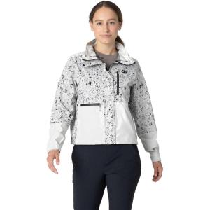 Outdoor Research Women’s Stratoburst Stretch SE Jacket | Waterproof & Windproof Breathable Rain Jacket, Stow In Collar Hood(Oyster Creekside Print/Oyster)