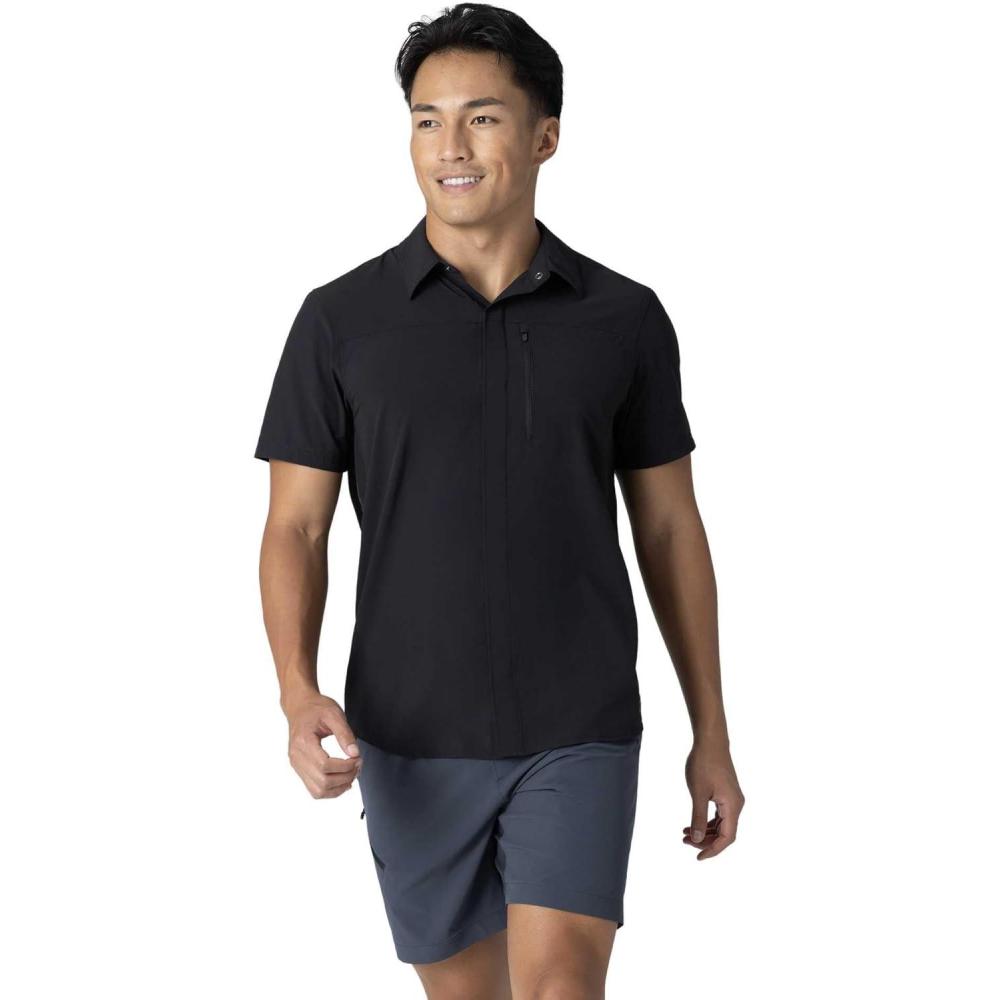 imageOutdoor Research Mens Astroman Air Short Sleeve Sun Shirt  Vented Back Breathable UPF 30 Snap Button Hiking TopBlack