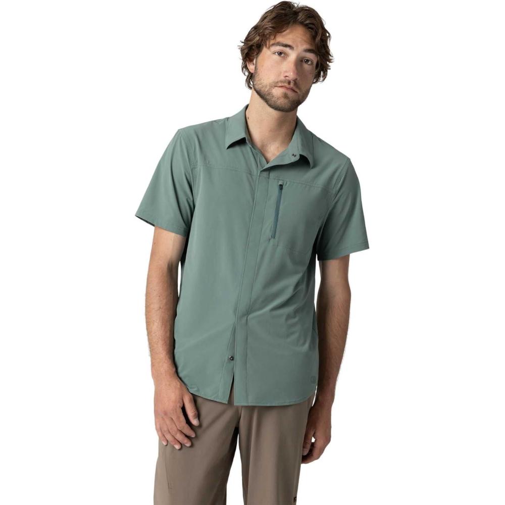 imageOutdoor Research Mens Astroman Air Short Sleeve Sun Shirt  Vented Back Breathable UPF 30 Snap Button Hiking TopMalachite