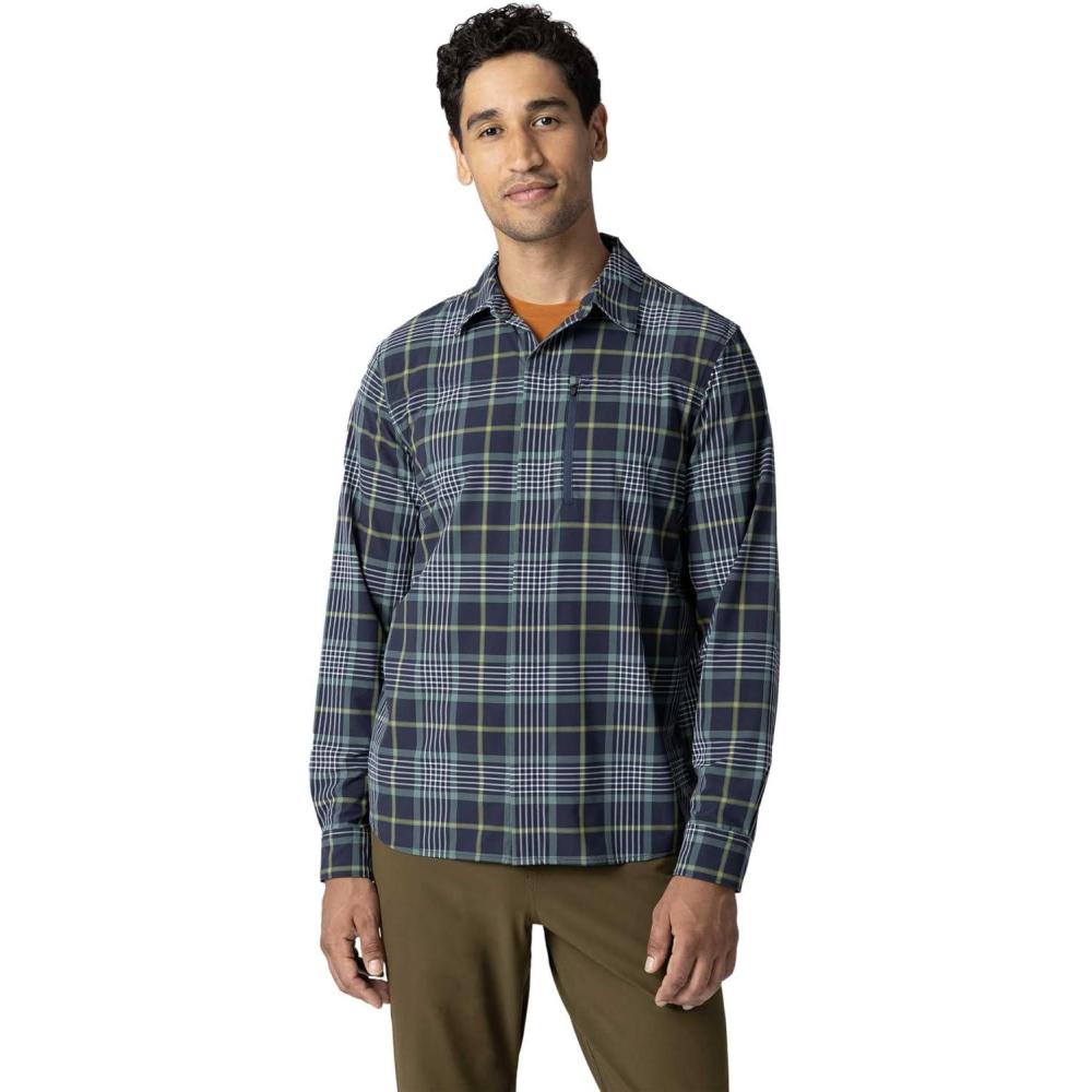 imageOutdoor Research Mens Astroman Long Sleeve Sun Shirt  Lightweight UPF 30 Snap Button Hiking Top Breathable amp StretchyDark Navy Plaid