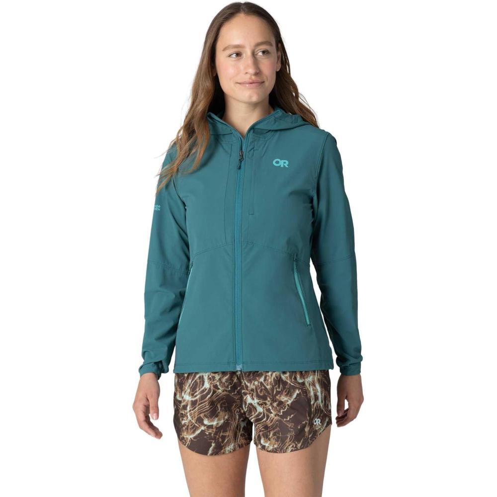 imageOutdoor Research Womens Ferrosi Hoodie  Wind amp Water Resistant Zippered Pockets Adjustable Hood Standard FitMallard