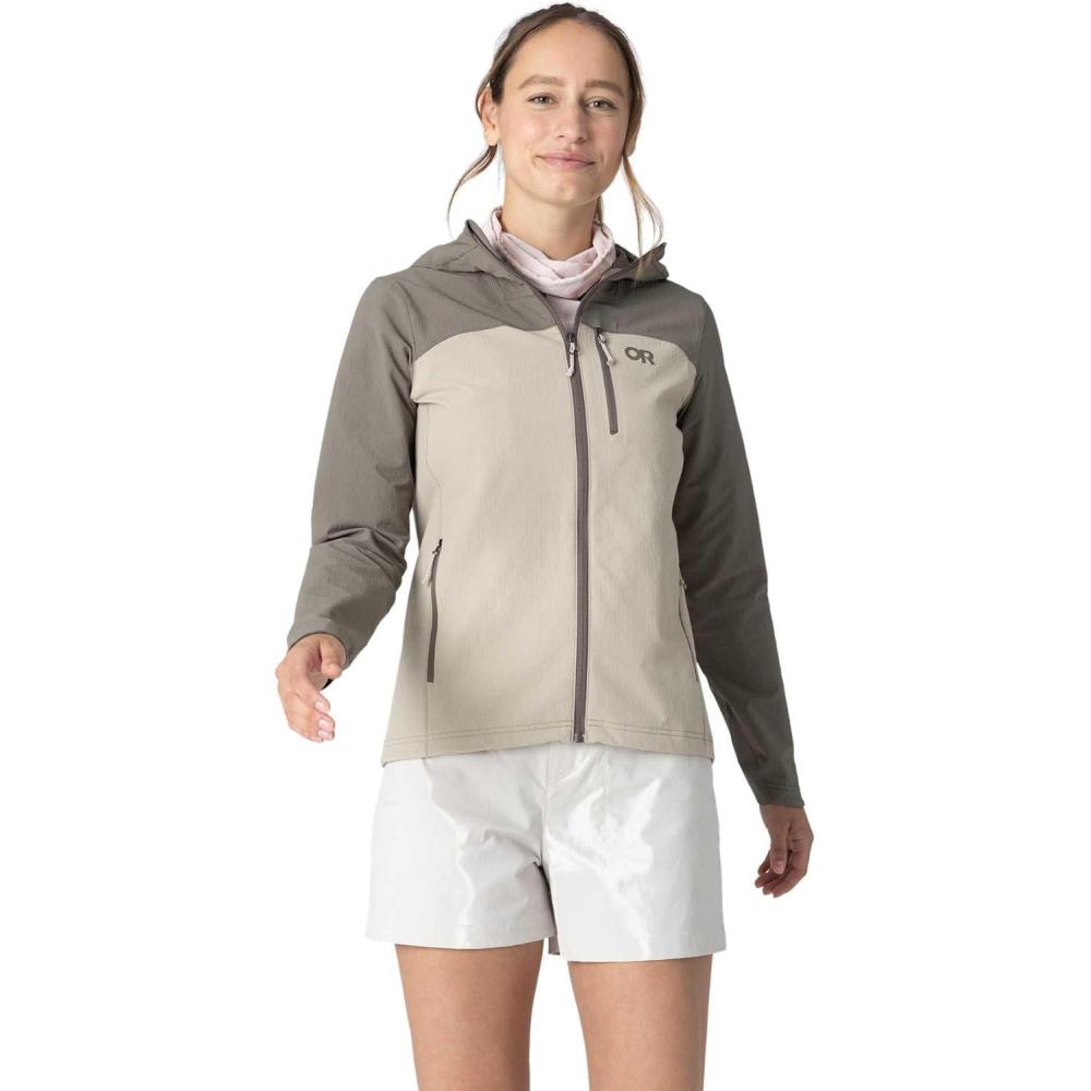 imageOutdoor Research Womens Ultima Softshell Hoodie  Wind Water amp Abrasion Resistant Brushed Inner UPF 50 Standard FitPro KhakiGravel