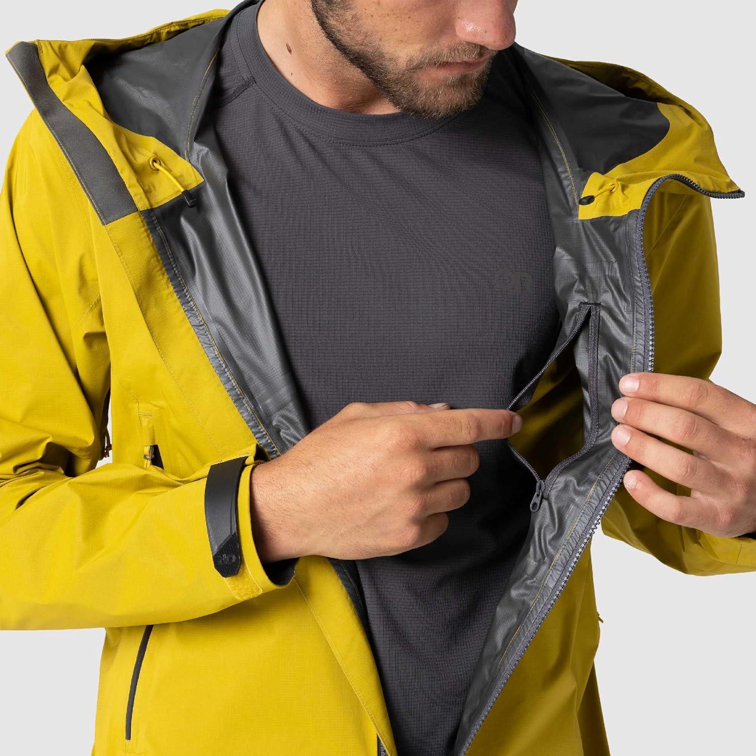 imageOutdoor Research Mens SkyChaser Jacket Lightweight Waterproof Mountaineering Shell Pit Zips Helmet Compatible HoodAmber