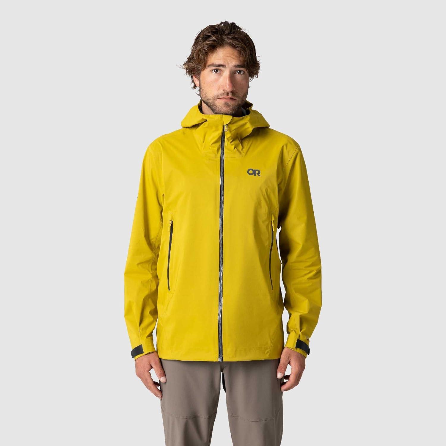 imageOutdoor Research Mens SkyChaser Jacket Lightweight Waterproof Mountaineering Shell Pit Zips Helmet Compatible HoodAmber