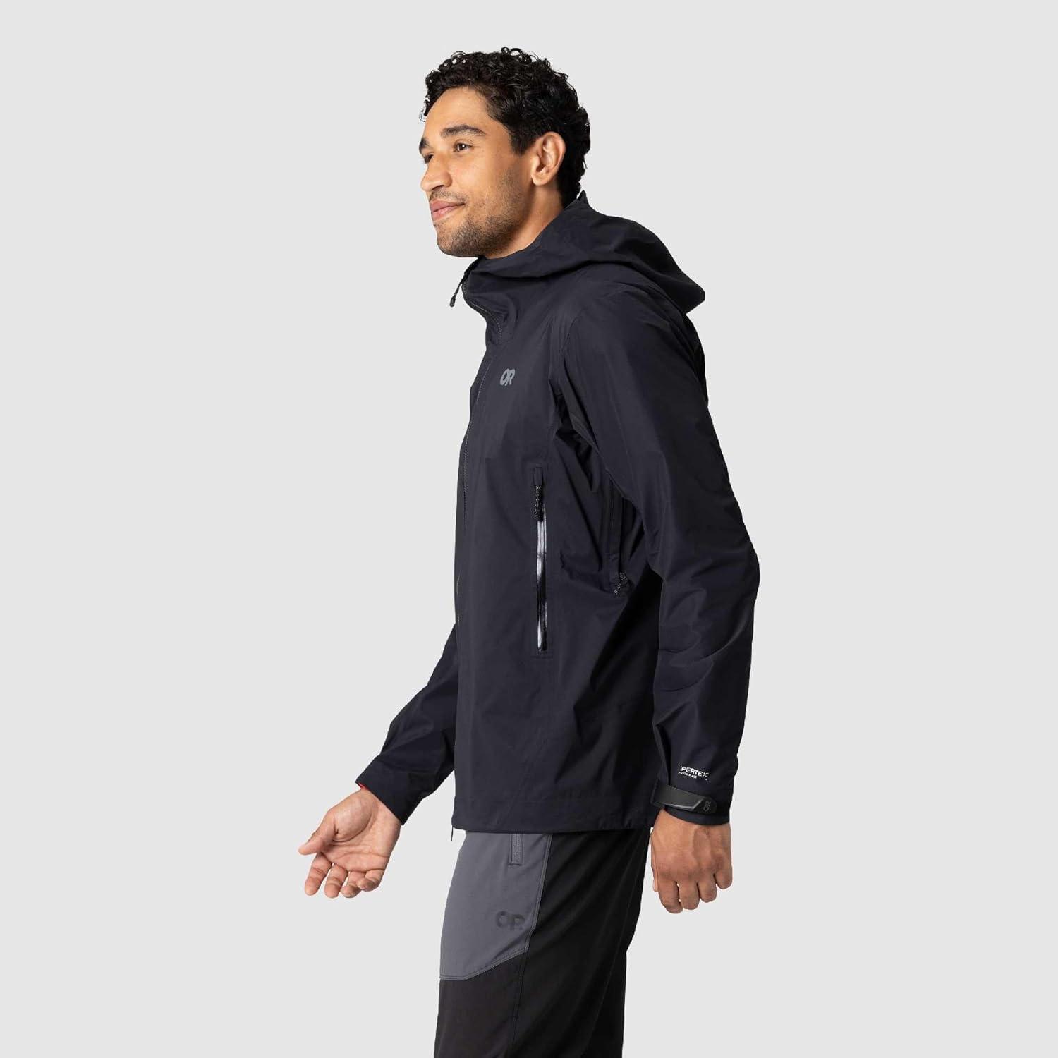 imageOutdoor Research Mens SkyChaser Jacket Lightweight Waterproof Mountaineering Shell Pit Zips Helmet Compatible HoodBlack