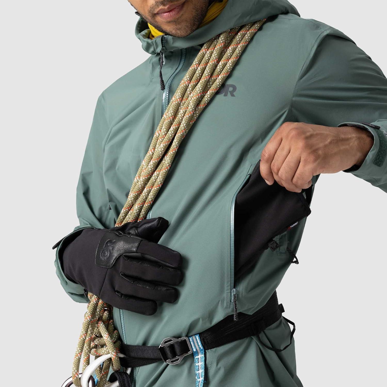 imageOutdoor Research Mens SkyChaser Jacket Lightweight Waterproof Mountaineering Shell Pit Zips Helmet Compatible HoodMalachite
