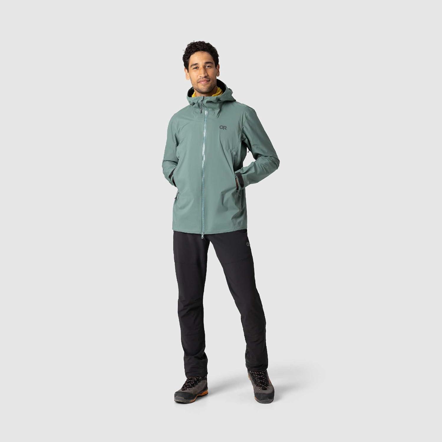 imageOutdoor Research Mens SkyChaser Jacket Lightweight Waterproof Mountaineering Shell Pit Zips Helmet Compatible HoodMalachite