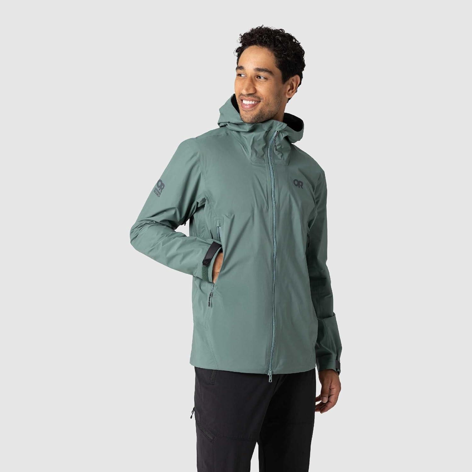 imageOutdoor Research Mens SkyChaser Jacket Lightweight Waterproof Mountaineering Shell Pit Zips Helmet Compatible HoodMalachite