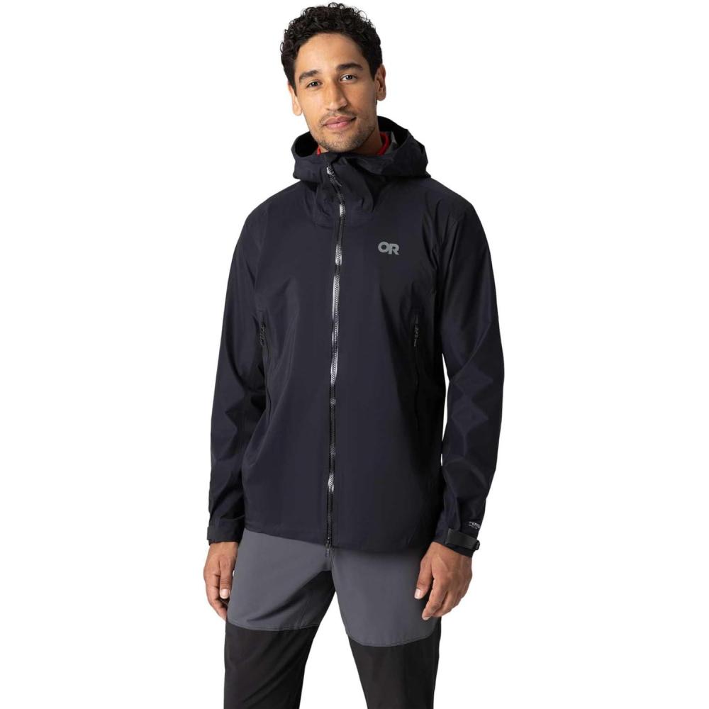 imageOutdoor Research Mens SkyChaser Jacket Lightweight Waterproof Mountaineering Shell Pit Zips Helmet Compatible HoodBlack